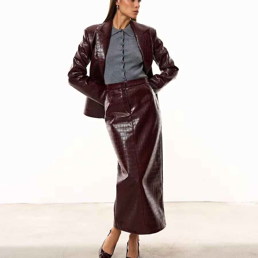 Woman Formal Wear - IG Women Burgundy Croc Faux Leather