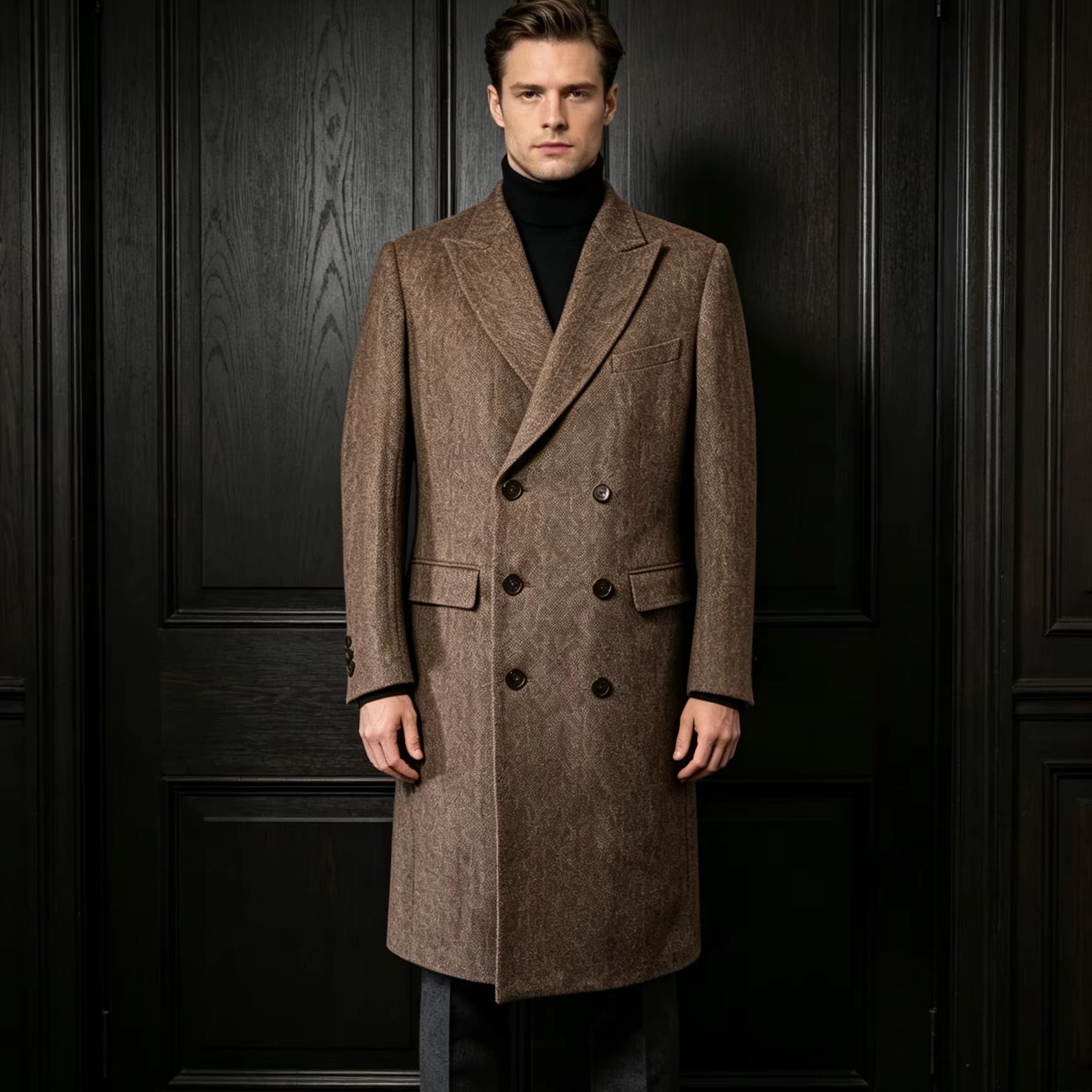 Trench Coat Formal - Men 100% Pure Wool Long Overcoat