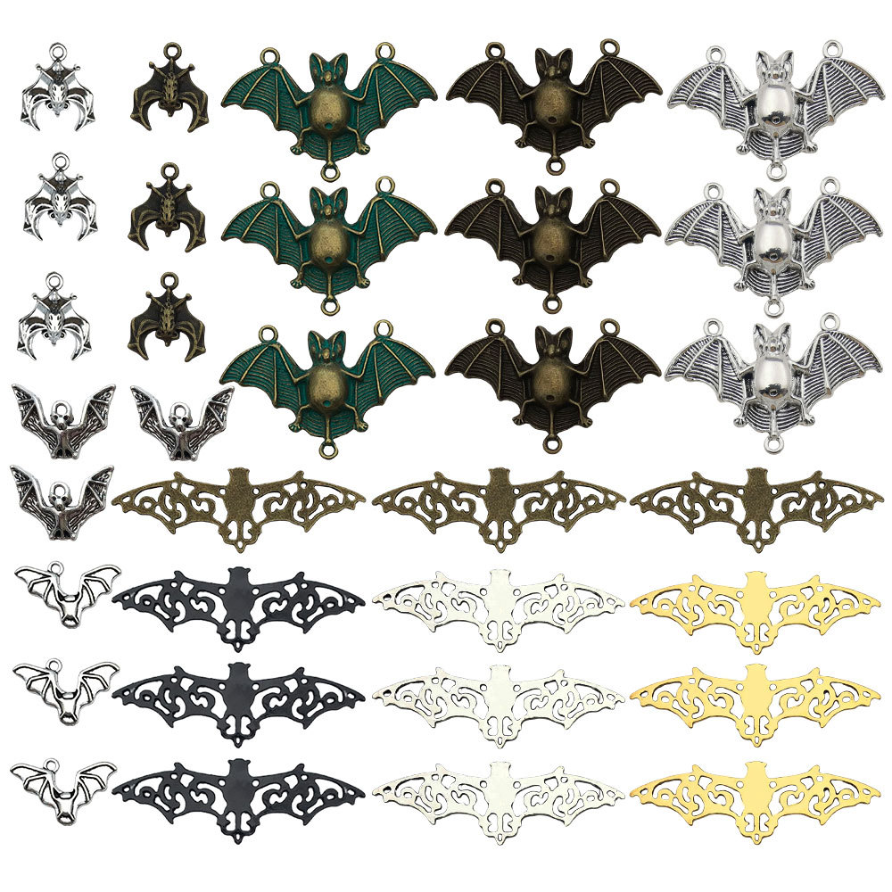 Pearl Necklace Set - 30Pcs Mixed Vintage Alloy Bat Charms