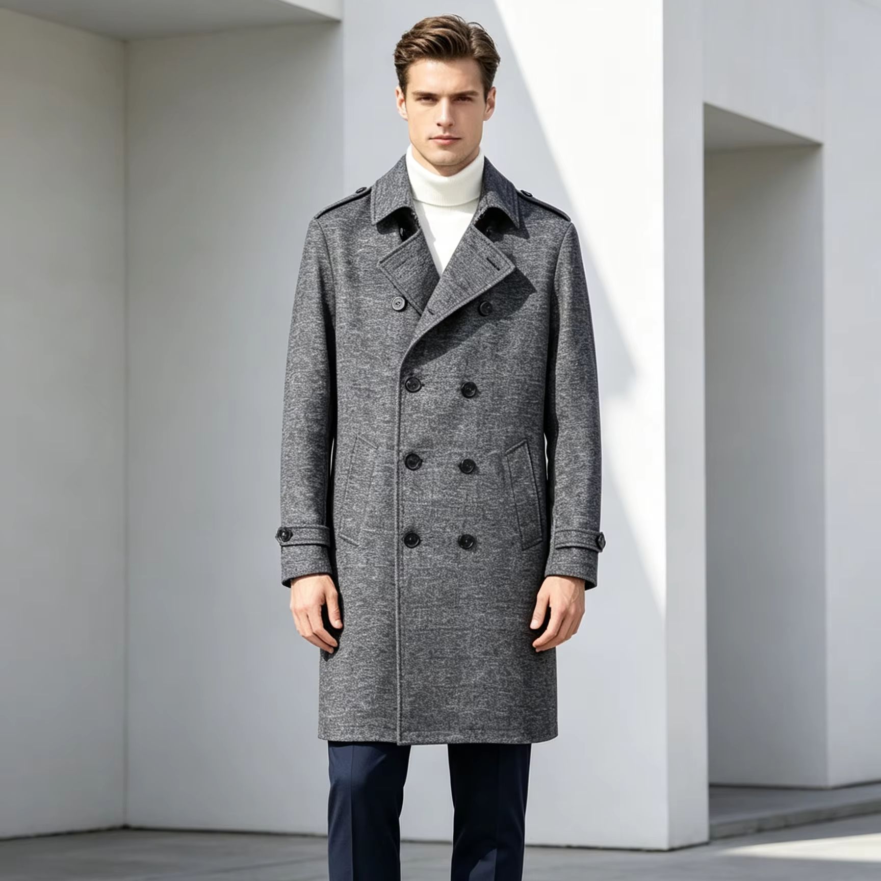 Men 100% Pure Wool Long Overco - Trench Coat Formal review and price