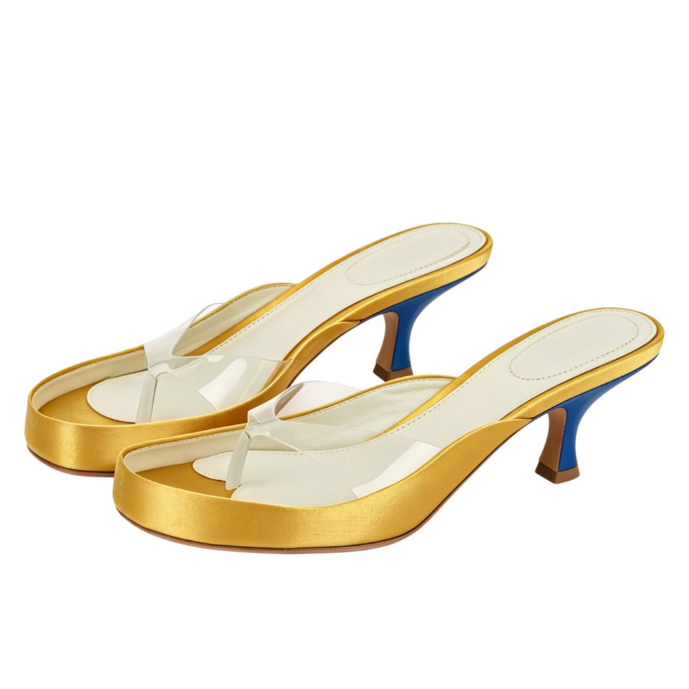 Women Gold Satin Thong Mules C - Kitten Heel Women review and price