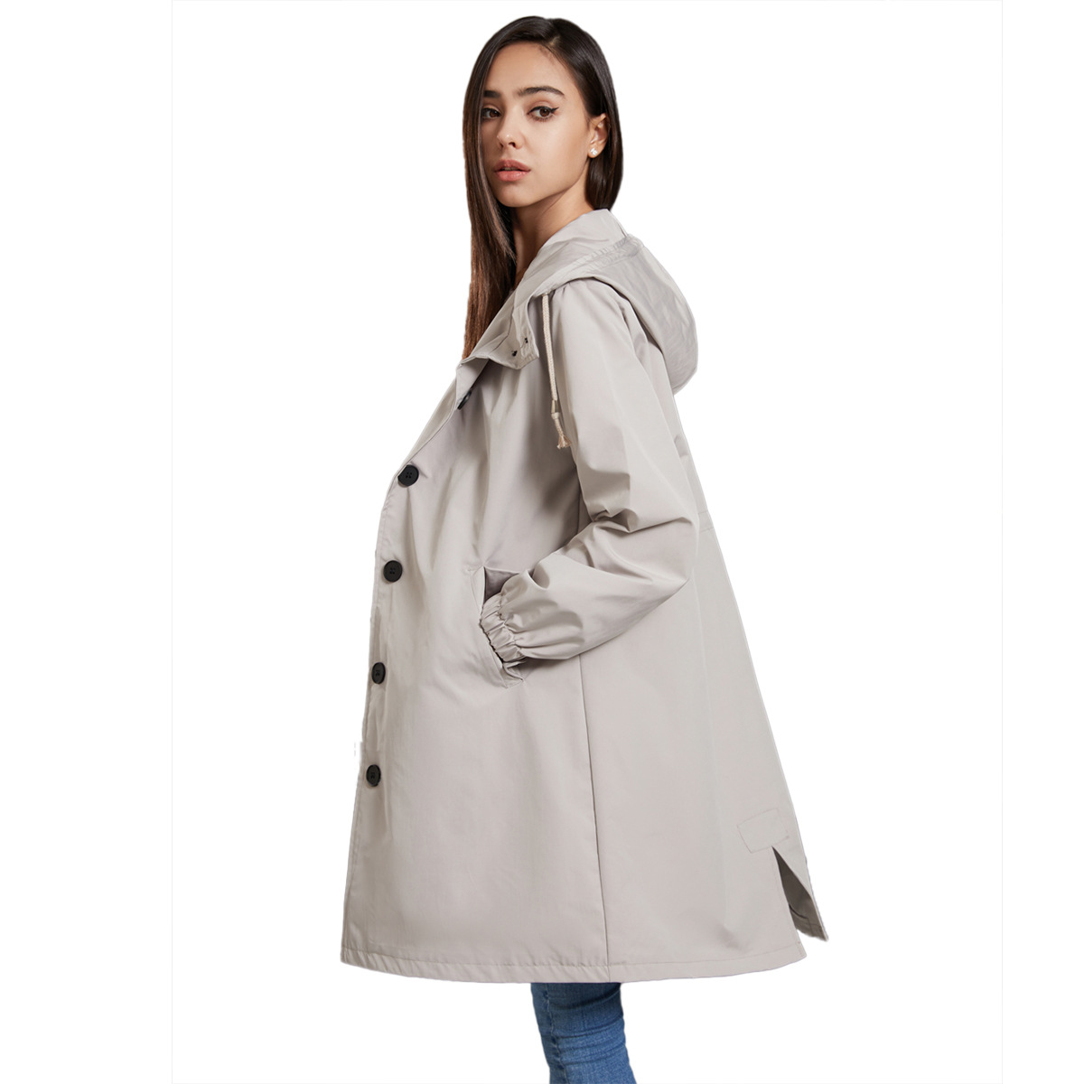 Hooded Women Windbreaker Long  - Trench Coat Formal review and price